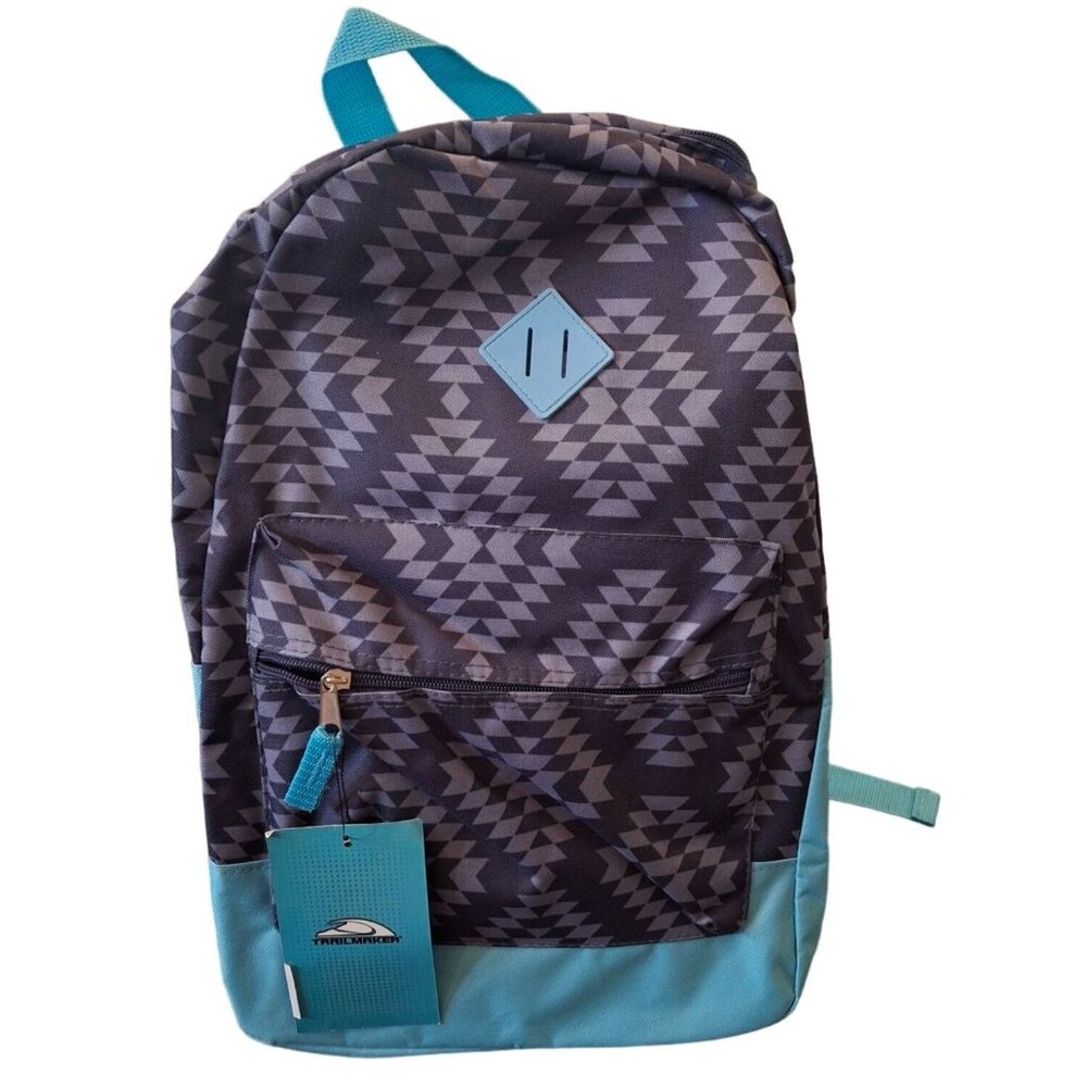 Trailmaker Backpack Aztec Blue Gray Padded Straps Front Zipper Pocket School